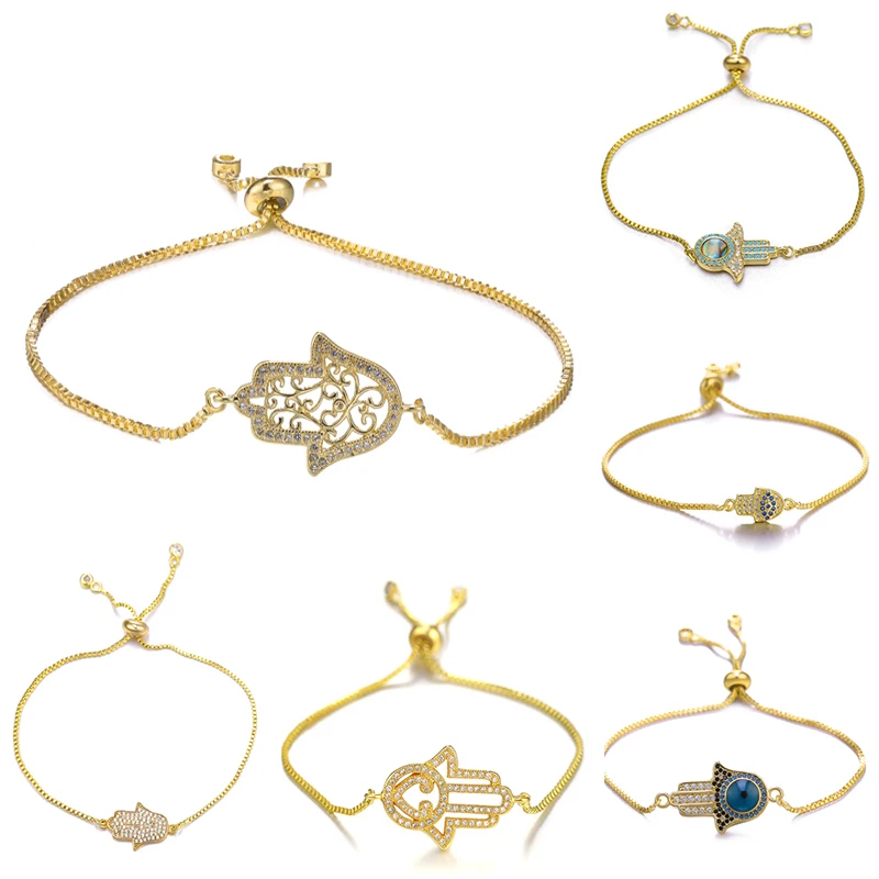 Juya золото/серебро/розовое золото регулируемые цепи браслеты греческий сглаза Фатимы Хамса рука браслеты для женщин мужчин