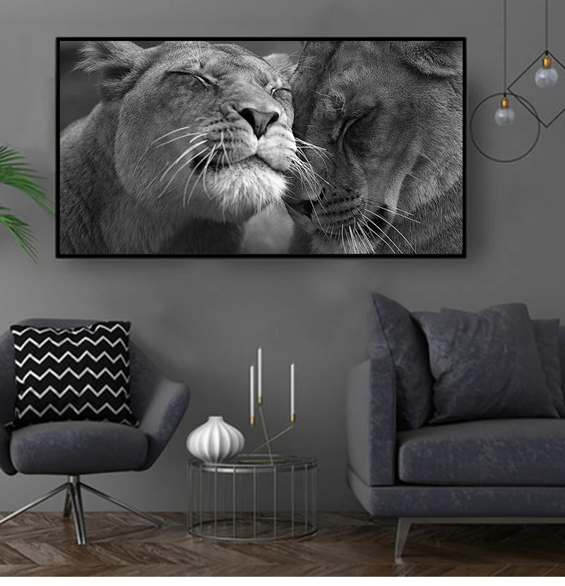 Animals Canvas Painting Posters and Prints Cuadros Wall Art Pictures For Living Room Home Decor Black and White Africa Lion Wild