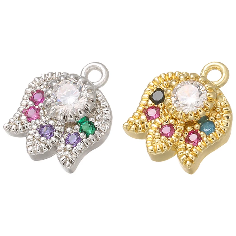 

ZHUKOU 9x12mm Brass Cubic Zirconia Crystal MINI Lotus Charms for Women Necklace Earring Bracelet Jewelry Accessories model:VD518