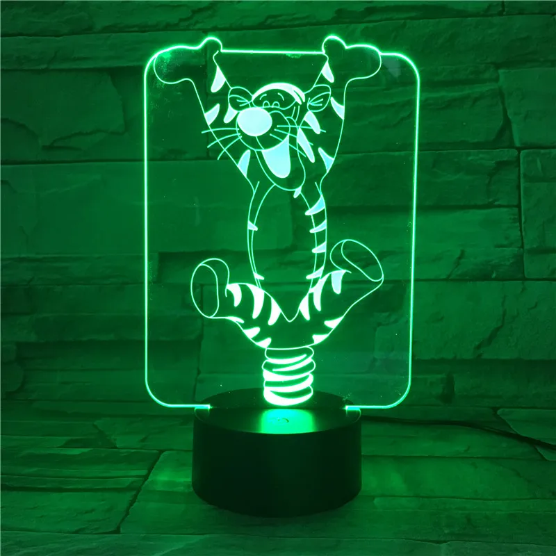 Мультяшный 3D светодиодный ночник с милым тигром 7 цветов изменяющийся USB