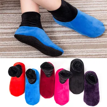 

Women Non Slip Socks Short Pure Color Floor Double-sided Fleece Thicken Socks Fashion Winter Warm Slippers Socks Adult