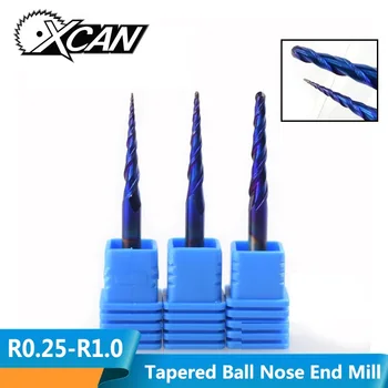 

XCAN 1pc 4mm Shank Nano Blue Coated Carbide End Mill R0.25/R0.5/R1.0 Tapered Ball Nose Milling Cutter Woodworking Engraving Bit