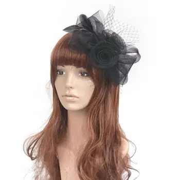 

Classic Black Flower Fascinator Hat For Ladies Big Bow Headwear Hair Clip Royal Race Party Women Wedding Show Hair Accessories