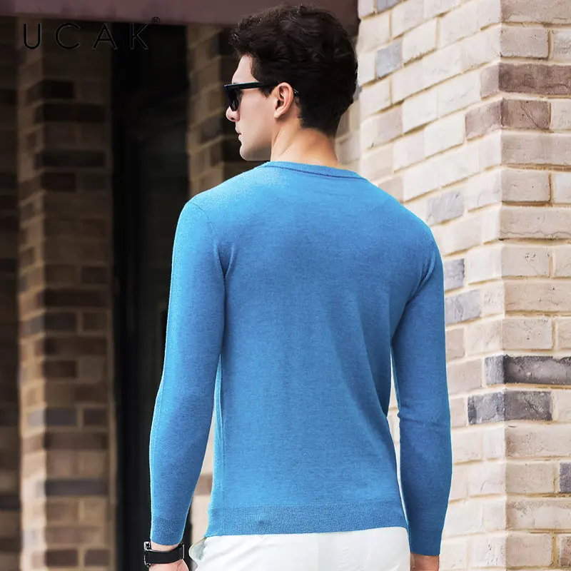UCAK бренд мериносовой шерстяной мужской свитер осень зима толстый кашемировый пуловер мужские повседневные свитера с круглым вырезом Чистый цвет Pull Homme U3053