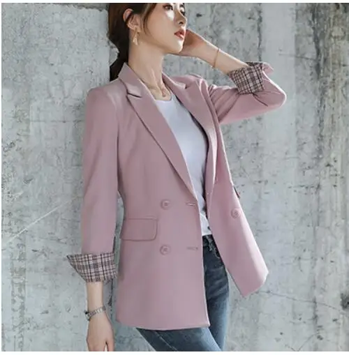 Pink Blazer Bouble однобортный Однотонный женский блейзер с карманами Женское пальто Модные Пиджаки Верхняя одежда Высокое качество куртки 5XL - Цвет: Pink Blazer