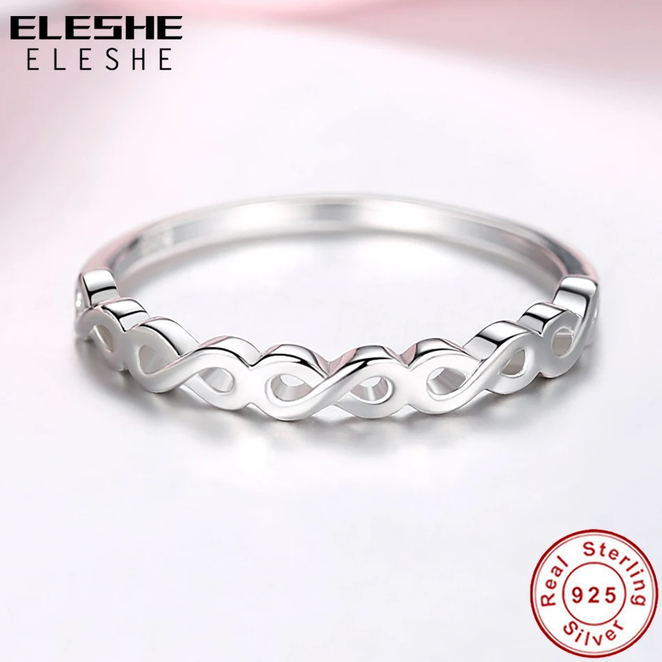 Подлинный eleshe, 925 пробы, серебряное кольцо, стекируемое, с бантом, бесконечные кольца на палец для женщин, подарок на день Святого Валентина, ювелирное изделие