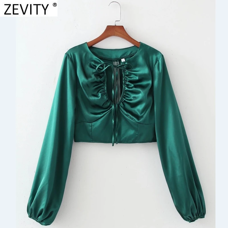 Zevity Женские Сексуальные Плиссированные однотонные короткие блузки с дырками