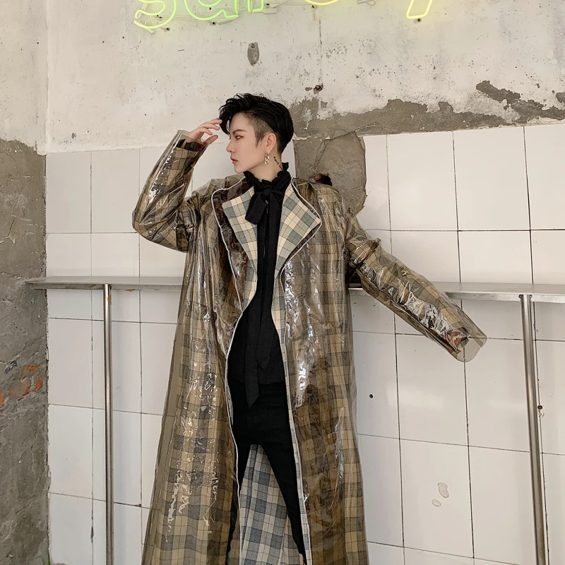 Men Jacket Outerwear 2 Layer Casual Plaid Long Trench Coat Male Women Streetwear Vintage Fashion Cardigan Windbreaker