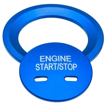 

Blue Keyless Engine Start Stop Button Cap with Surrounding Trim Ring for Chevy Equinox Tahoe Cruze