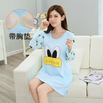 

2020 Spring Long Sleeve Cotton Nightgowns for Women Korean Cute Cartoon Sleepwear Night Gown Student Dress Nightdress Home Dress