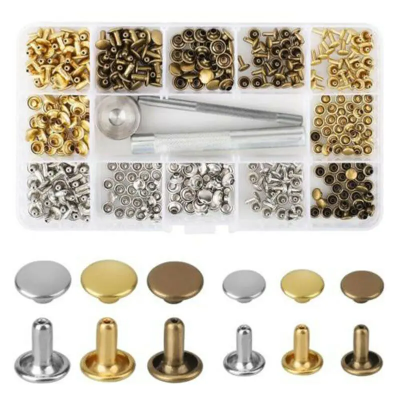 

90-270 Pcs/Set Leather Rivets Double Cap Rivet Tubular Metal Studs With Fixing Tool