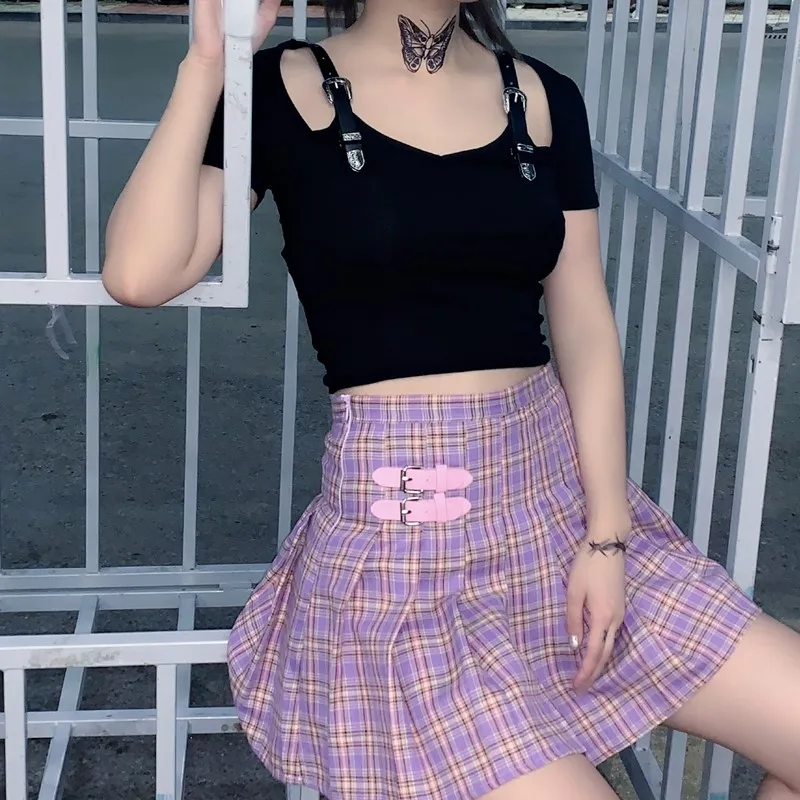 Японская фиолетовая плиссированная юбка в стиле харадзюку, подростковая юбка с высокой талией, клетчатая юбка в студенческом стиле, тонкая женская студенческая повседневная юбка