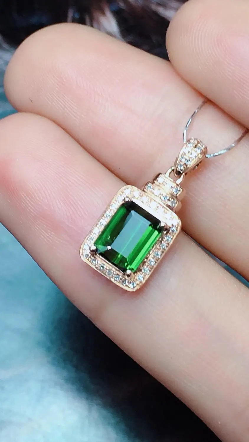 Настоящие хорошие драгоценности 18 K Природный зеленый турмалин 1.6ct Бразилия происхождения бриллианты драгоценный камень, Бриллиант Женские Подвески Ожерелья