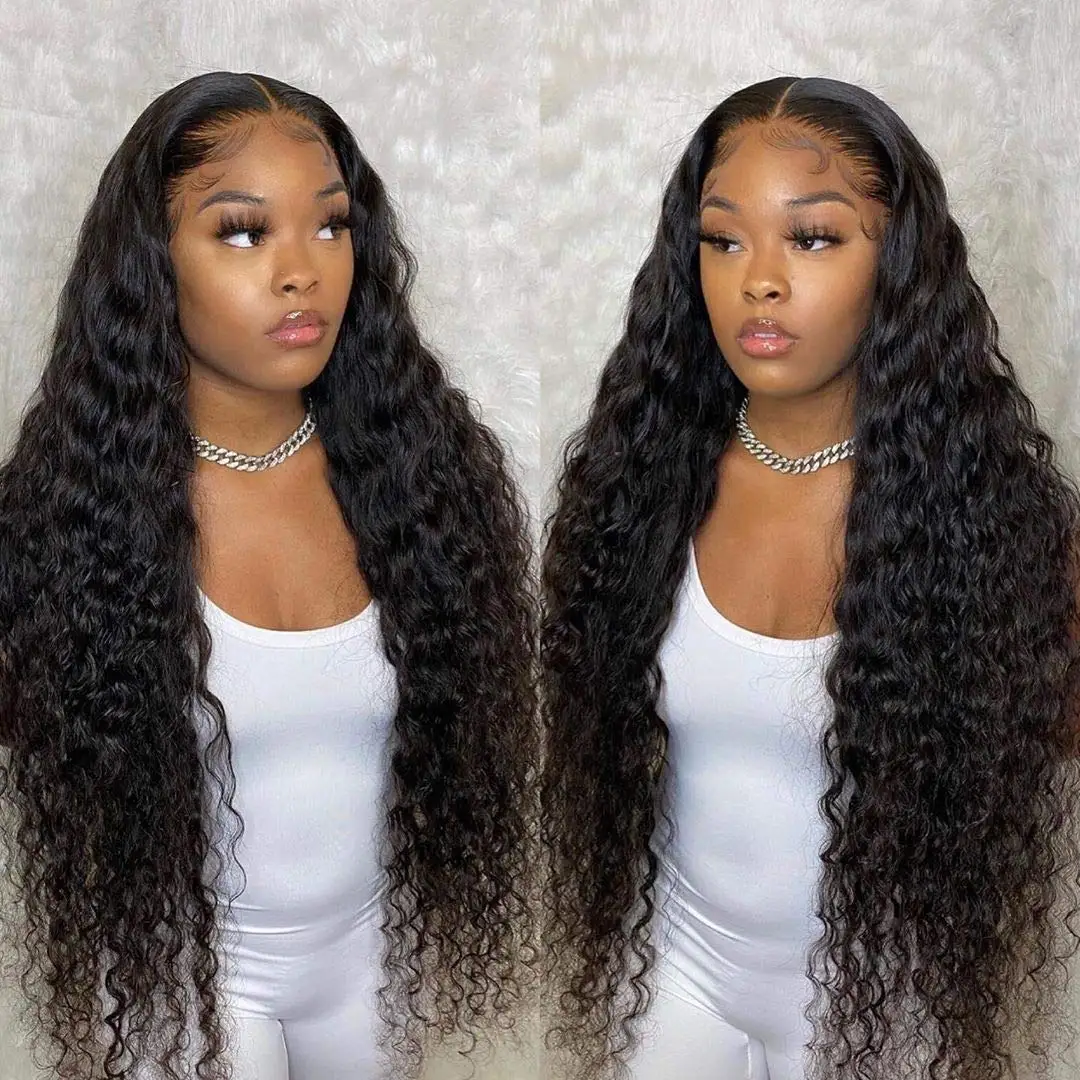 Deep Wave 4X1Transparent Lace Closure Brazilian Remy Human Hair Lace Closure Natural Black Pre-Plucked With Baby Hair For Women
