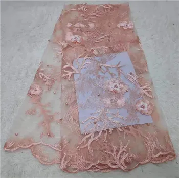 

New Design pink African Lace Fabric High Quality 3D Applique Lace Beautiful French Net Lace For Nigerian Dress