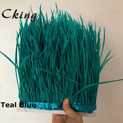 teal blue Cking 10 ярдов Красный цвет натуральное гусиное перо планки 15-20 см 6-8 дюймов ширина перо для рукоделия кружевные ремни - Цвет: teal blue