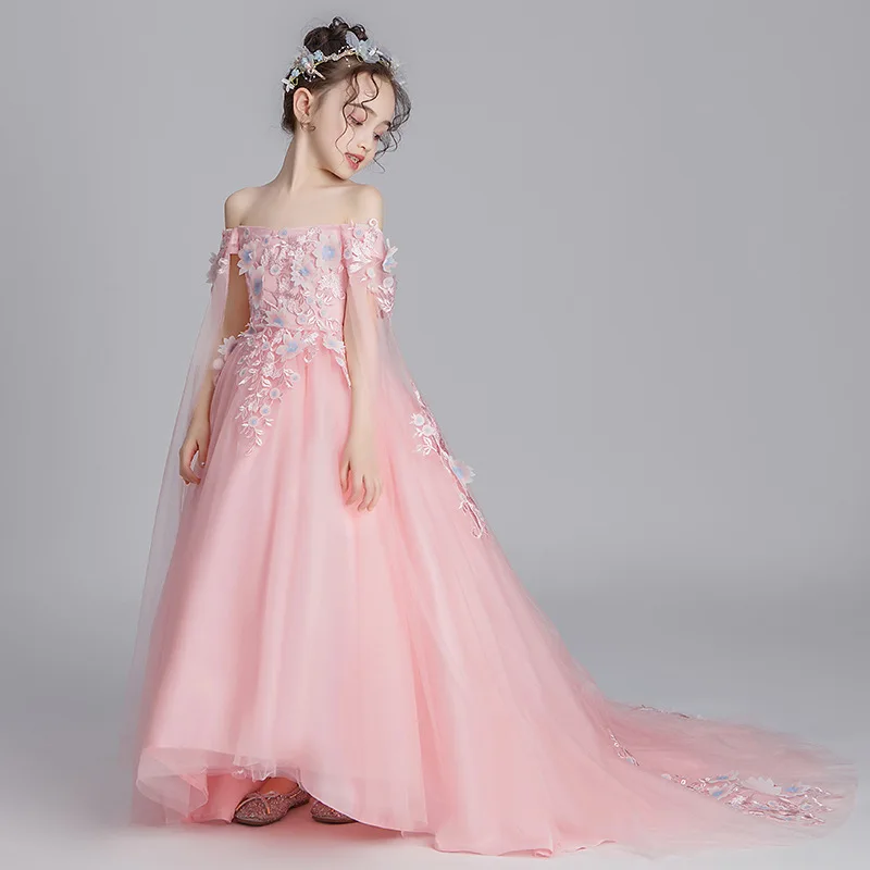 Girls Evening Dress Catwalks Host Costume Girls' Princess Skirt Tailing Little Girl Western Style Puffy Yarn Immortal