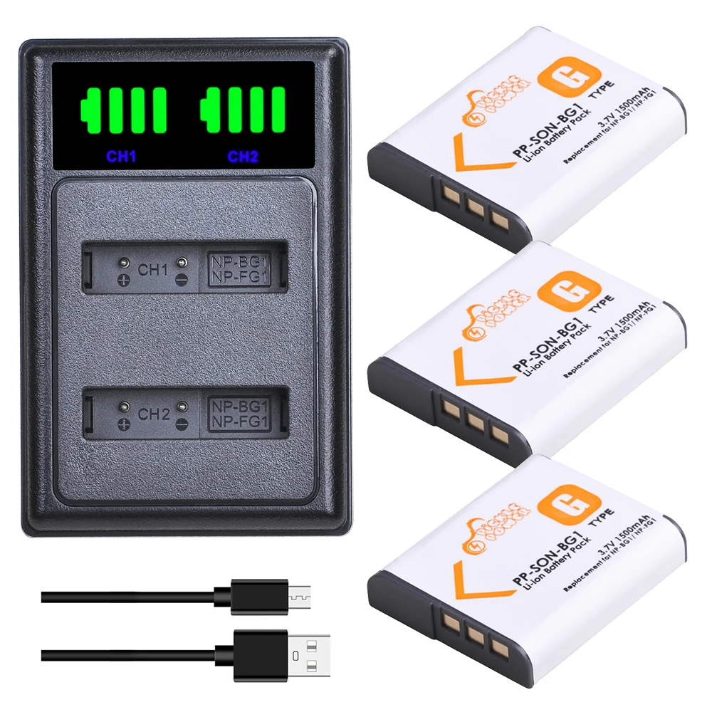 Np-Bg1 Np-Fg1 Batteria + Led Usb Doppio Caricatore Per Sony Cyber-Shot Dsc-Dsc-H3 Dsc-H7 Dsc-H9 Dsc-H10 Dsc-H20 Dsc-H50 Dsc-H55 Dsc-H70