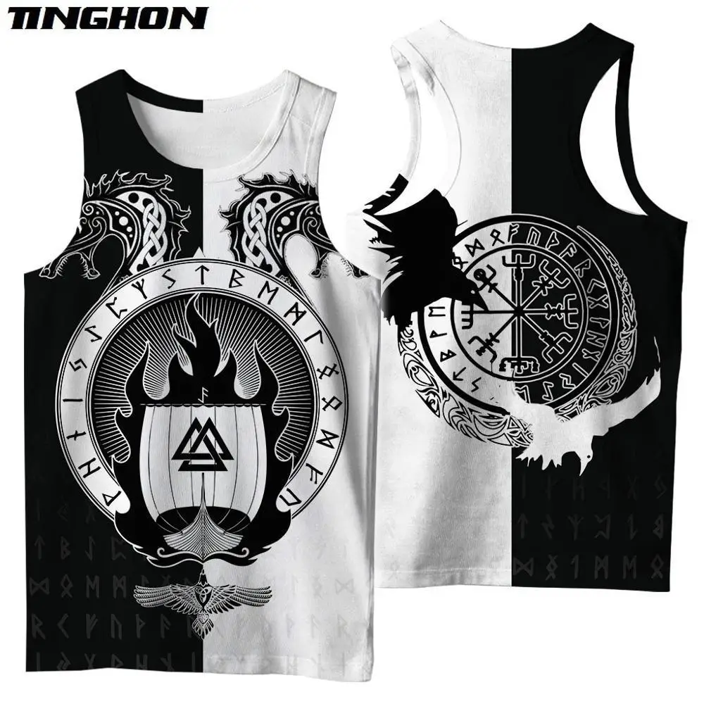 Футболка мужская с 3D принтом символа Викинга ворона и тату модная рубашка без