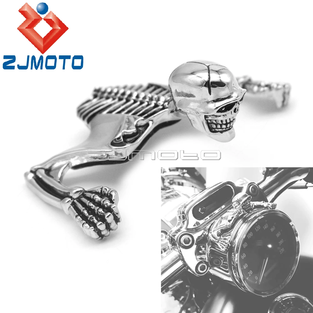 Motorcycle 7" Headlight Visor & Fender Skull Skeleton Ornament Steel For Harley 
