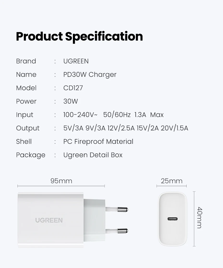 Ugreen PD Зарядное устройство 30 Вт Тип usb C быстрая Зарядное устройство для iPhone 11 X Xs 8 Macbook телефон QC3.0 USB C Быстрая зарядка 4,0 3,0 QC PD Зарядное устройство