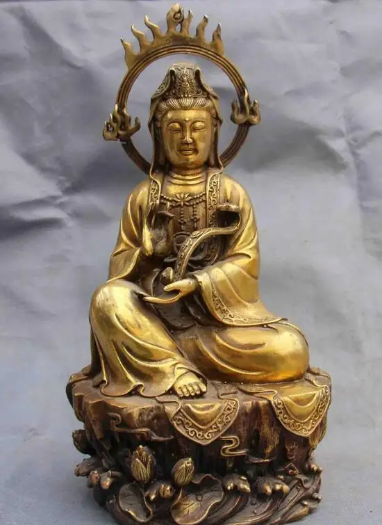 Rame Bronzo Fiore Di Loto Ruyi Guan Yin Kwan-Yin Bodhisattva Dea Buddha