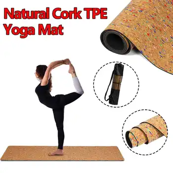 

183x68cm Natural Cork TPE Yoga Mat Fitness Gym Sports Floor Mats 5mm Exercise Pilates Push-ups Non-slip Pad with Yoga Mat Bag