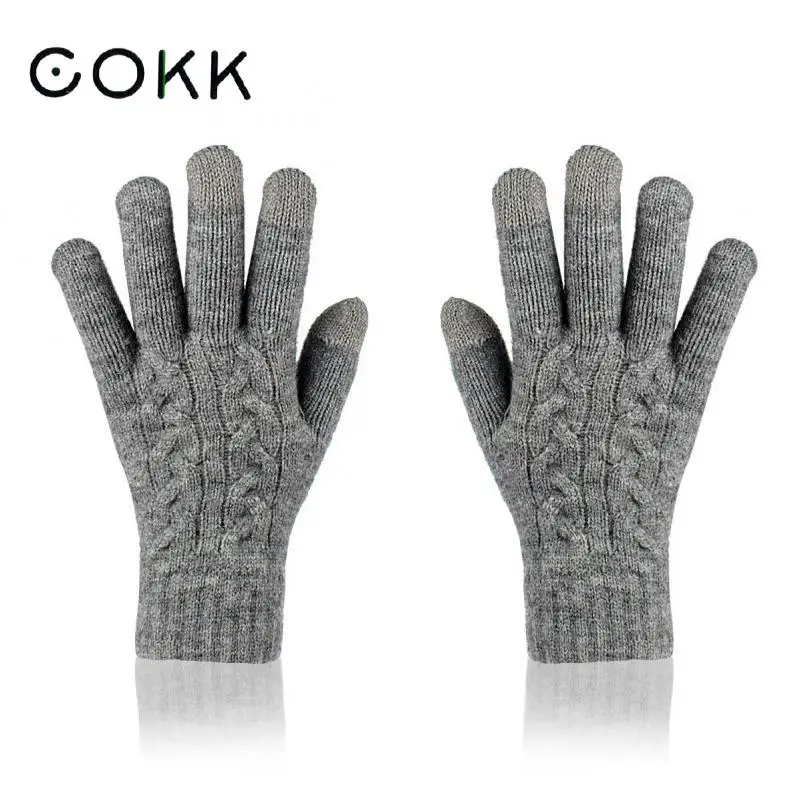 

COKK Winter Gloves Women Anti Skid Touch Screen Knitted Warm Wool Cold Proof Thickened Hand Gloves Riding Driving Ladies New