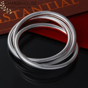 

Charmhouse 925 Silver Bangles For Women Three Round Loops Bangle & Bracelets Wristband Pulseira Femme New Fashion Jewelry Bijoux