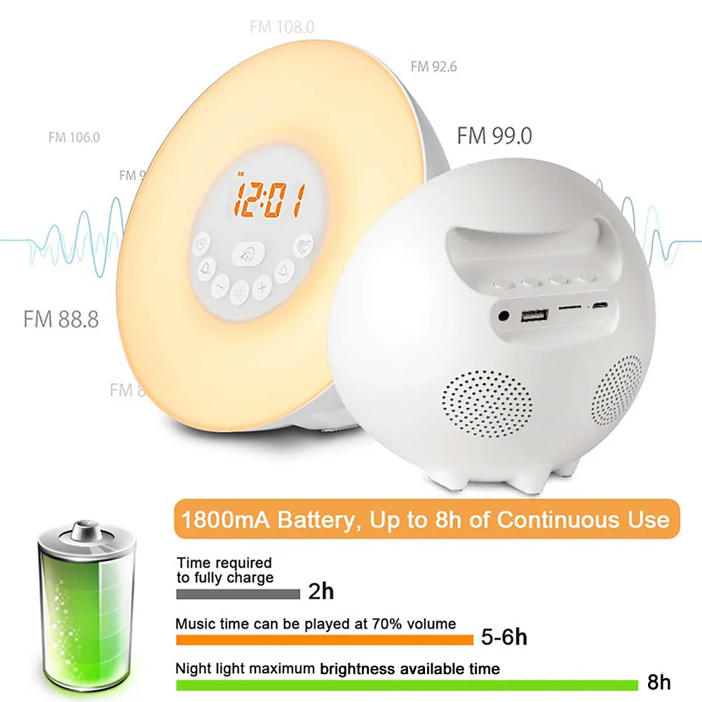 FM Raido Sleep многофункциональные часы с будильником для настроения, настольные часы с имитацией восхода солнца с сенсорным управлением, красочные настольные часы для гостиной с ночным светильником