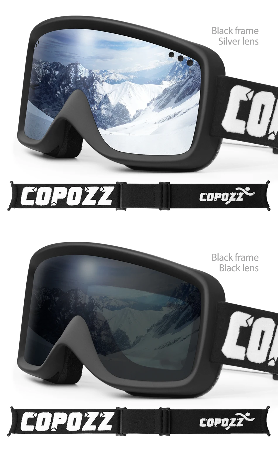 COPOZZ лыжные очки для защиты от Сноубординг для взрослых с двойными линзами Анти-туман большой цилиндр высокой четкости Горные лыжи очки Спецификация