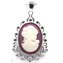 49x29 мм Фантастическая Камея оникс Белая Леди CZ женский подарок серебряный кулон