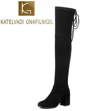 KATELVADI/размер 34-43, новая обувь женские ботинки черные ботфорты пикантные женские осенне-зимние ботфорты K-536