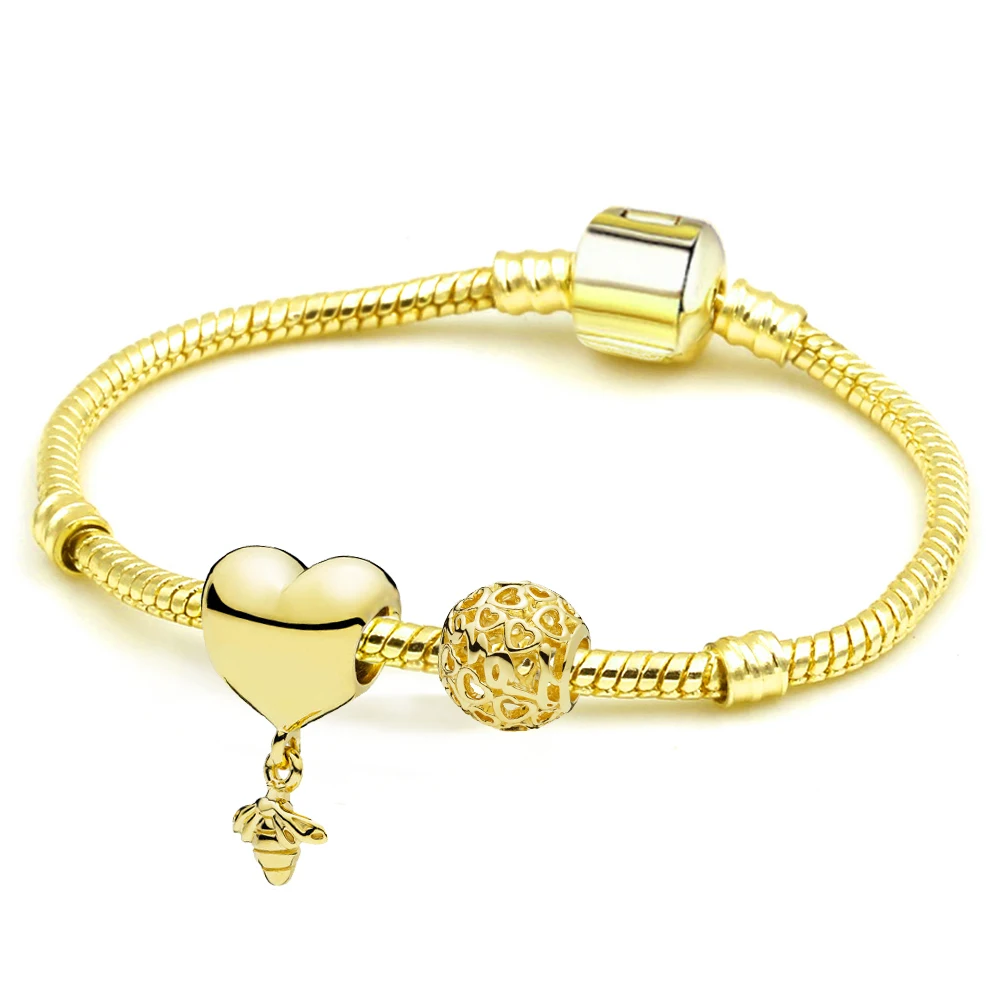 DINGLLY тонкий серебряный цвета розового золота с сердечками Пряжка Лев принцесса браслет-Талисман из бусинок браслет оригинальные детские браслеты для женщин