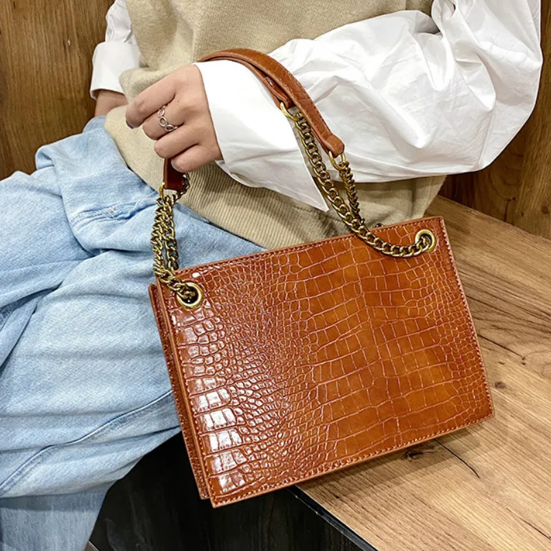 

Luxury Handbags Women Bags Designer Vintage Handbag Ladies PU Leather Chains Tote Bags Woman Casual Brown Crossbody Shoulder Bag