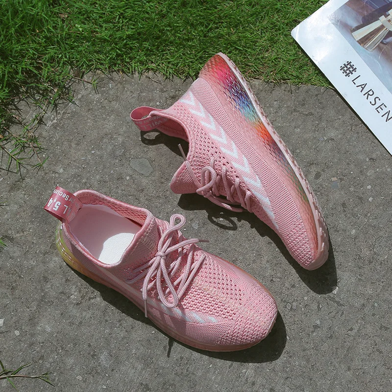 Spring And Summer New Style Fly Woven Breathable Jelly End Athletic Shoes Women's Breathable Mesh Casual Running Shoes WOME