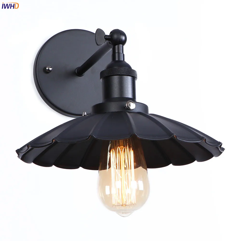 

IWHD Loft Decor Retro Black Wall Light Bedroom Stair Mirror Industrial Vintage Wall Lamp Sconce Wandlamp LED Apliques Pared