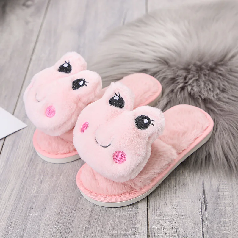 

New Style Plush Slipper Women's Home Plush Parent and Child-Adjustable Drag Leap Frog Cute CHILDREN'S Slippers