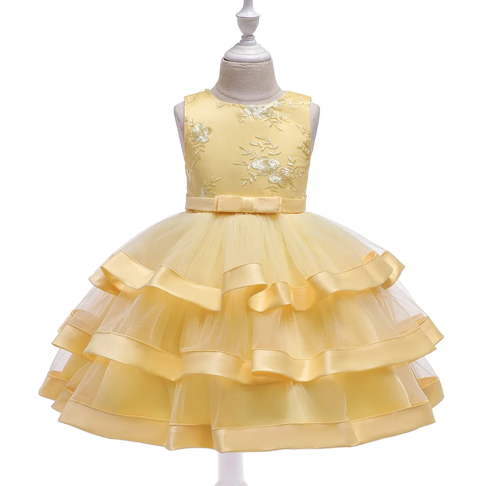 Осень в европейском и американском стиле; многослойное платье с цветами для девочек; слоистый пушистый вышитое платье для выступлений Пышное Платье вечерние хост-сервис