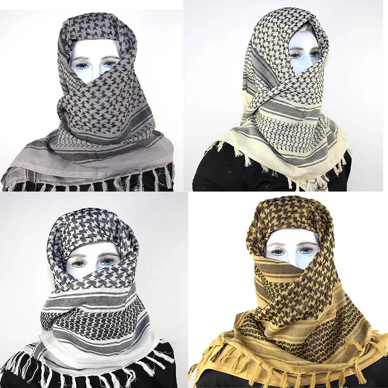 Shemagh Militare In Cotone 110 Cm - Sciarpa Tattica Keffiyeh Araba Con Nappe - Protezione Da Sole E Sabbia Per Uomo E Donna