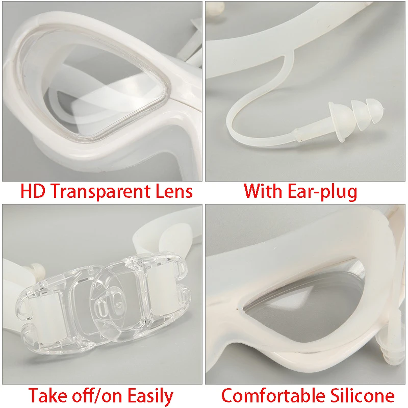 Large Frame Swimming Goggles With Earplug HD Transparent Glasses Anti fog Silicone Waterproof Men Women swim eyewear adult swimming goggles