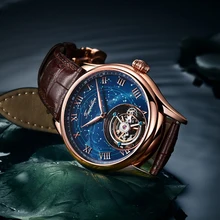 Tourbillon часы, механические сапфировые мужские часы, Топ бренд, Роскошные, звездное небо, Голубой циферблат, часы для мужчин, Relogio Masculino