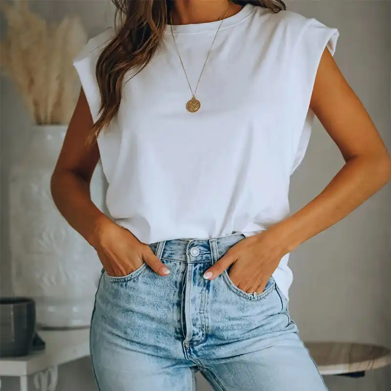 Blusa blanca básica mujer Clearance