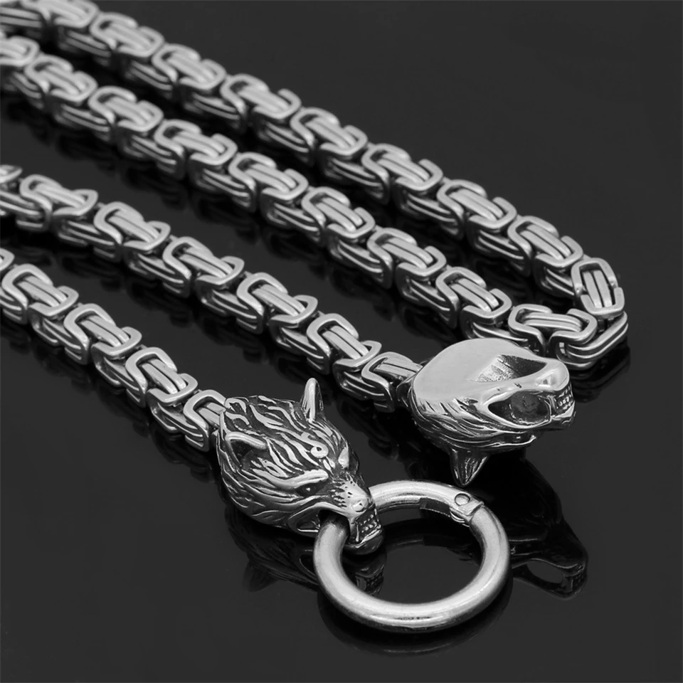 Collana Uomo Con Ciondolo Testa Di Lupo Celtico - Acciaio Inox 316L, Lunghezza 24 Pollici, Stile Vichingo