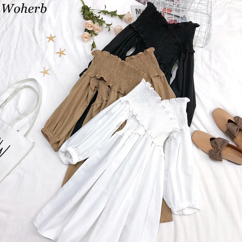 Woherb пикантное платье с открытыми плечами и длинным рукавом женские