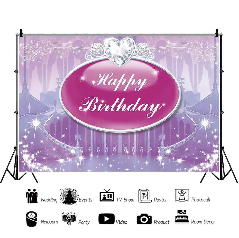 Laeaco Happy Birthday Stage Girl Photo Backgrounds Personalized Photographic Backdrops Vinyl Decoration Photo Studio Photophone