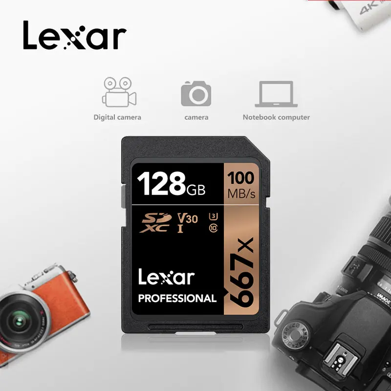 Lexar Профессиональный 667x SDXC UHS I sd карты до 100 МБ/с. V30 C10 64 Гб 128 ГБ 256 карта памяти для