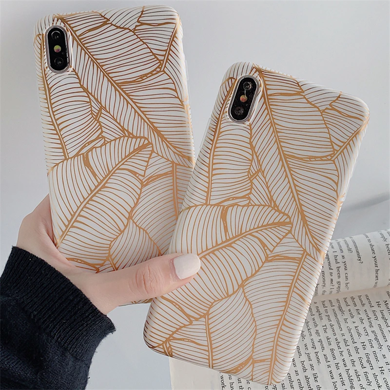 

Bronzing leaves pattern Phone Case For iPhone XS MAX XR X 8 7 6 6s Plus Soft TPU Edge Cover Shockproof For iPhone 7 8 Plus case
