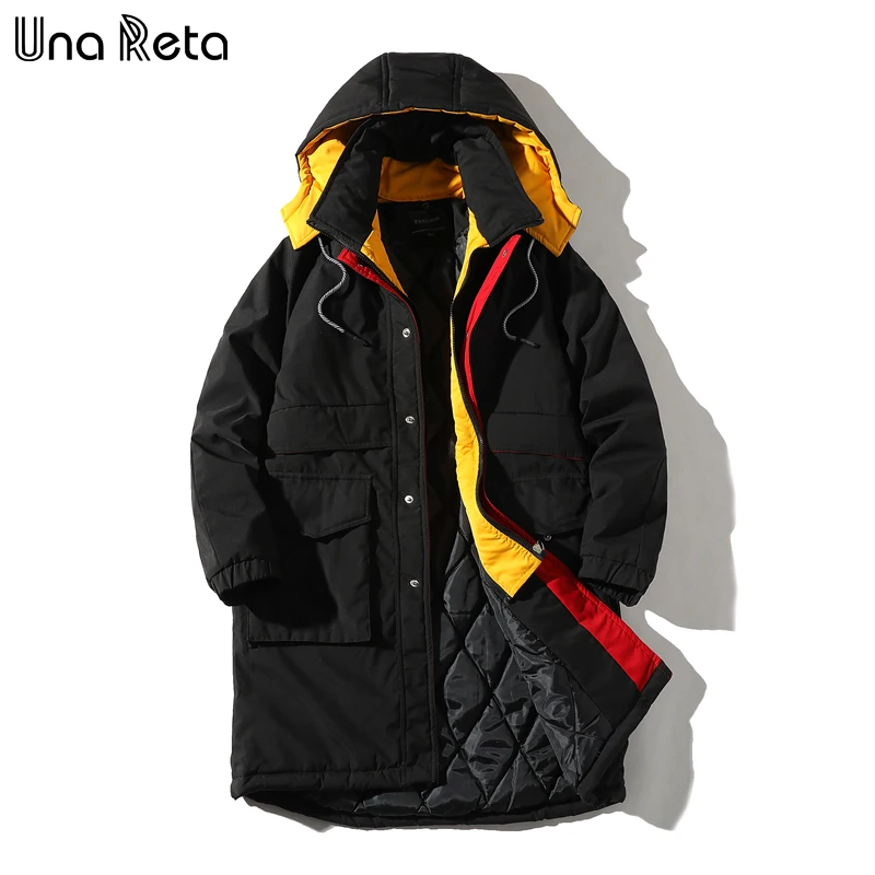 UnaReta зимняя куртка мужская новая с налокотниками, в стиле кэжуал цветное пальто с капюшоном плюс размер длинная хлопковая парка поддельные две части куртки для мужчин