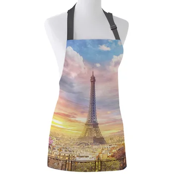 

Paris Tower Flowers House Building Print Apron Print Unisex Kitchen Bib with Adjustable Neck for Cooking Gardening
